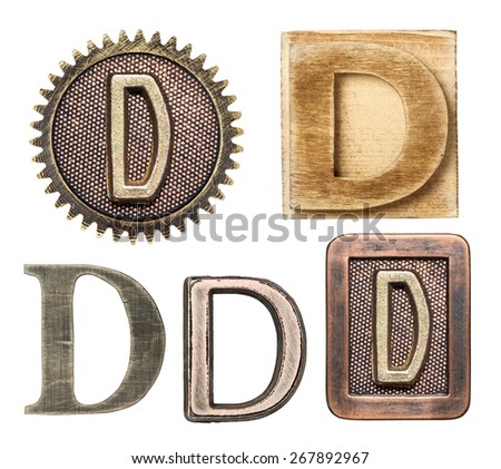 Alphabet made of wood and metal. Letter D