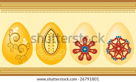 Decorated Easter Eggs over Striped Background - raster version