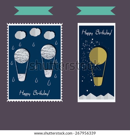 Post cards with balloon. Vector illustration. Foil. Flat design. EPS 10