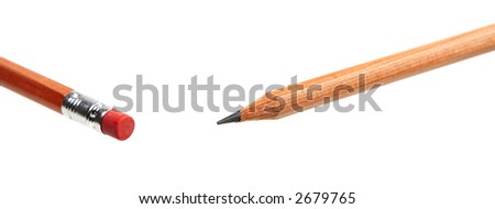 Close up image of the two ends of a crayon over white background