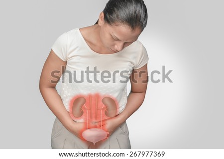 Female Kidney - Bladder pain. Royalty-Free Stock Photo #267977369