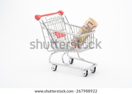 Shopping cart and Euro banknotes