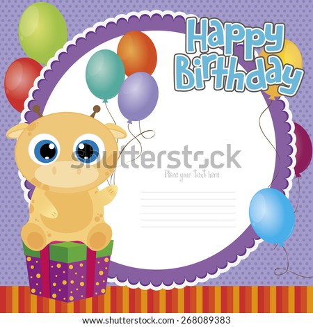 Colored background with an animal and ornaments for birthday party. Vector illustration