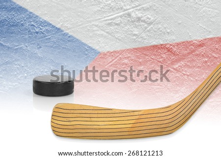 Stick, puck and hockey field with the Czech flag. The Concept