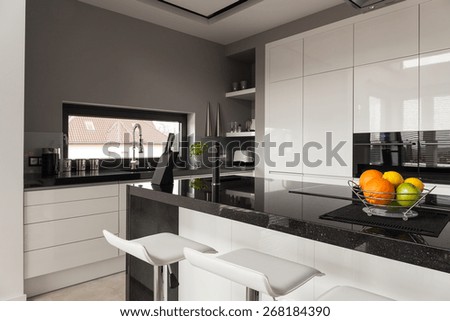 Picture of black and white kitchen design