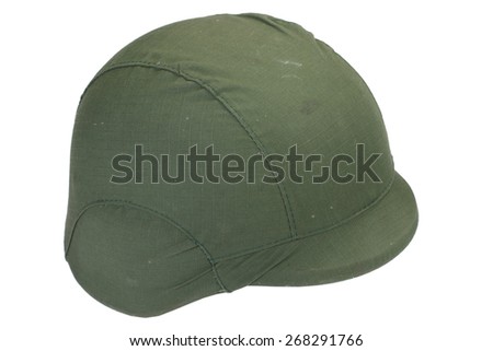 kevlar helmet with a camouflage cover isolated on white background