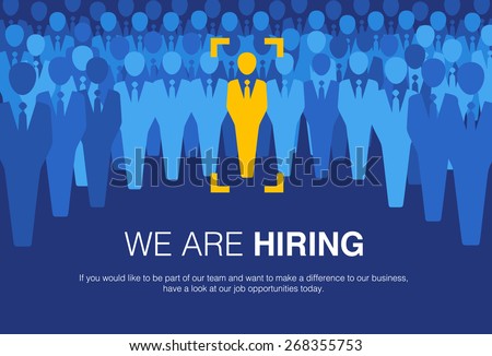 The choice of the best suited employee. Yellow human sign as a symbol of chosen one by the recruiter. HR job seeking concepts. Royalty-Free Stock Photo #268355753