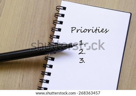 Priorities Concept White Notepad And Ink Pen On The Wooden Desk 