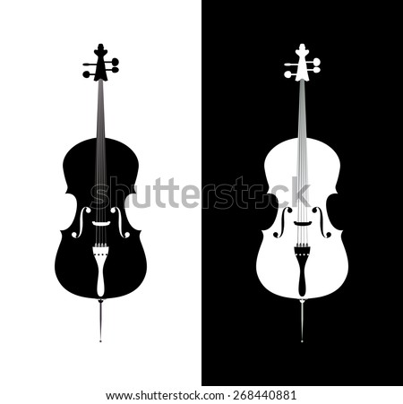 Cello in black and blue colors - orchestra strings music instrument in vertical pose, Vector Illustration isolated on white and black background Royalty-Free Stock Photo #268440881