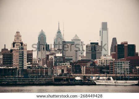 Philadelphia skyline with urban architecture.
