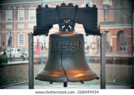 Liberty Bell and Independence Hall in Philadelphia Royalty-Free Stock Photo #268449434
