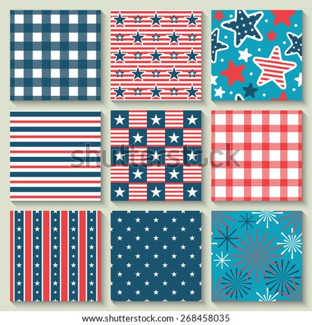 4th of July, Independence Day of the USA, seamless pattern set for design