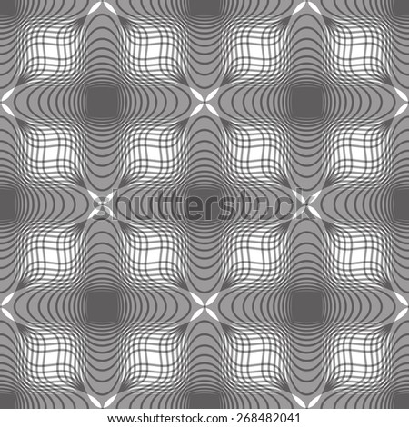 Seamless vintage floral background, geometric lined monochrome seamless pattern, black and white vector illustration.