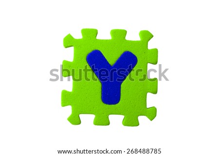 Alphabet puzzle pieces on white background.  The letter "Y" is a set of alphabet made in the form of a puzzle, isolated on white background. Easy to cut, many colors