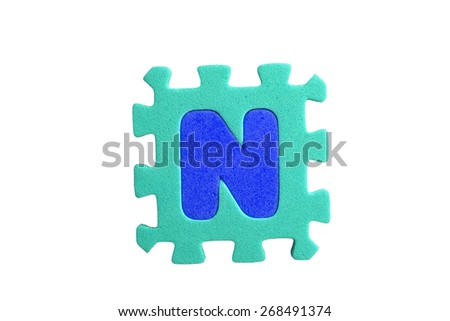 Alphabet puzzle pieces on white background.  The letter "N" is a set of alphabet made in the form of a puzzle, isolated on white background. Easy to cut, many colors