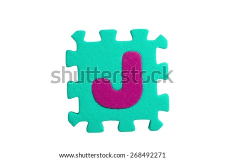 Alphabet puzzle pieces on white background.  The letter "J" is a set of alphabet made in the form of a puzzle, isolated on white background. Easy to cut, many colors