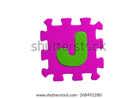 Alphabet puzzle pieces on white background.  The letter "J" is a set of alphabet made in the form of a puzzle, isolated on white background. Easy to cut, many colors
