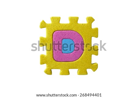 Alphabet puzzle pieces on white background.  The letter "D" is a set of alphabet made in the form of a puzzle, isolated on white background. Easy to cut, many colors