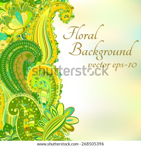 Vintage floral motif background. Ethnic ornament  invitation card on the blurry textures. Template pattern frame design for card.EPS-10 vector texture.