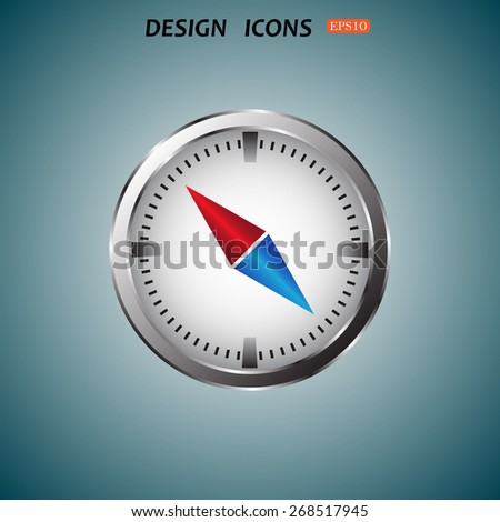 compass icon with red and blue arrow. icon. vector design