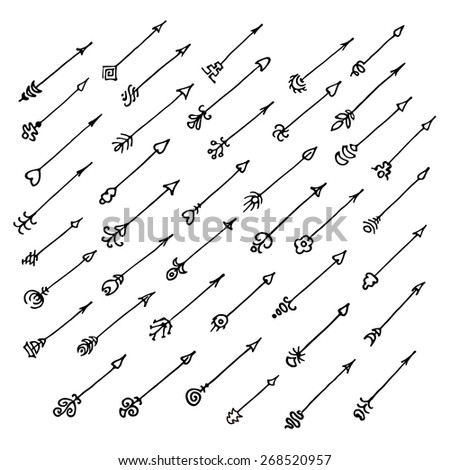 Doodles decorative arrows set. For design templates,invitations. Children's hand drawing style. Cute arrows Collection  in winter vector.