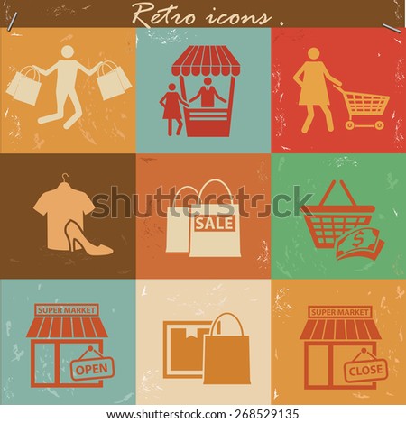 Shopping icon set on retro background,clean vector
