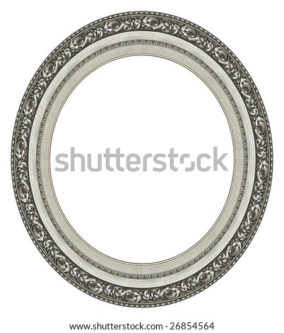 Oval silver picture frame with a decorative pattern