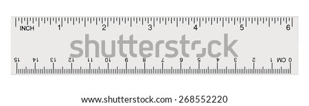 White transparent ruler, isolated inch centimetre, inches, centimeters, centimetres millimeters millimetres imperial metric millimetre distance length units cm mm macro closeup, black numbers plastics Royalty-Free Stock Photo #268552220