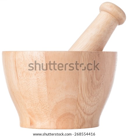 Handmade wooden mortar isolated on white background- include vector path