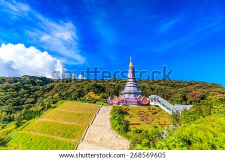 Landmark landscape  pagoda in doi Inthanon national park at chiang mai Thailand, They are public domain or treasure of Buddhism, no restrict in copy or use 