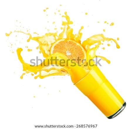 orange juice splash isolated on white Royalty-Free Stock Photo #268576967