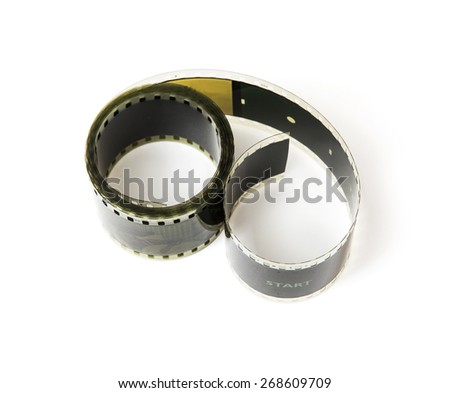8mm film tape on the white background. Cinema theme.