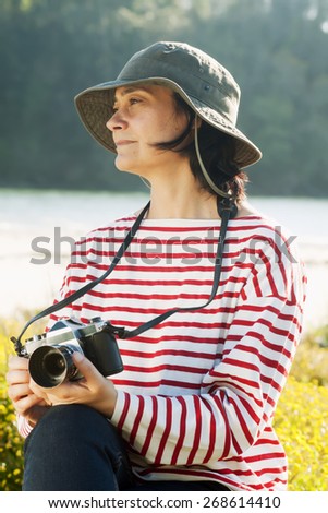 woman photography with camera  nature environment concept