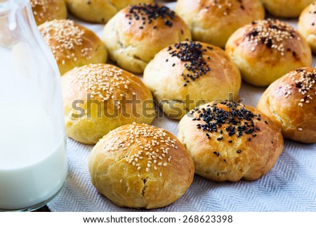 Fresh baked homemade buns with sesame