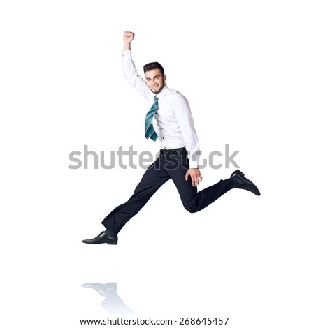 Businessman hanging on an isolated white background
