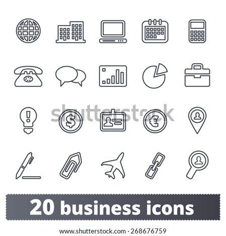 Business, commerce, finance icons: vector set for web. Outline series.