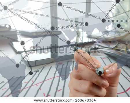businessman hand working with new modern computer show social network structure as concept 