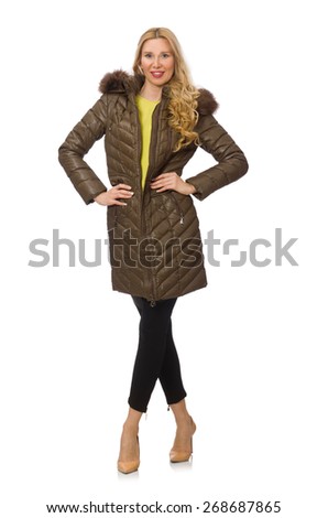 Pretty woman in winter clothing isolated on white