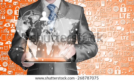 Business man using tablet PC social connection