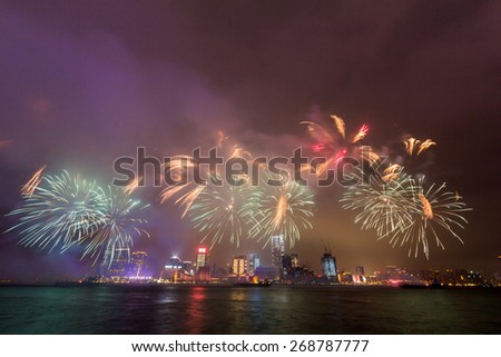 New Year Fireworks at Victoria Harbor in Hong Kong