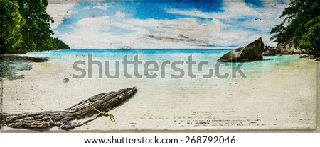 Beach vintage panorama. Tropical art canvas background