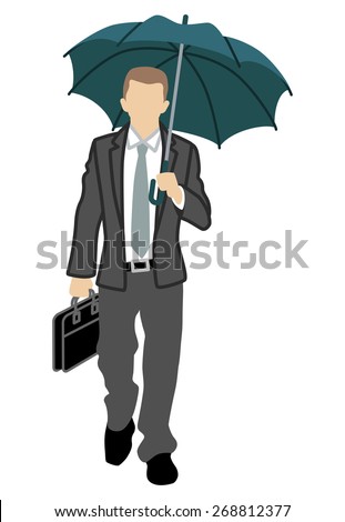 Business person has an Umbrella,front view,Isolated