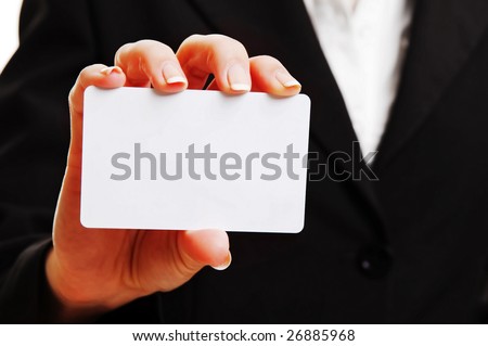 closeup woman hand with empty business card