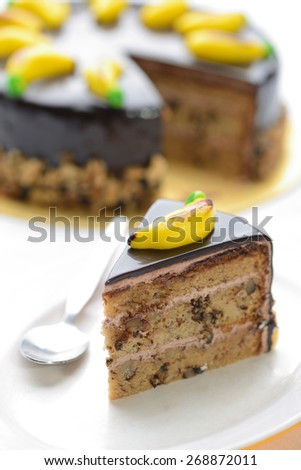 Chocolate banana cake isolated on white background
