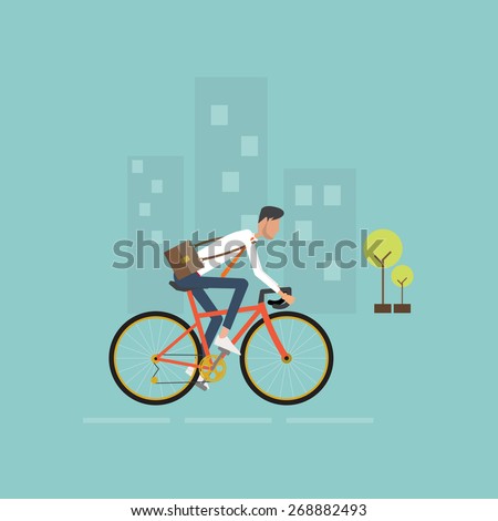 business man on bike go to work  in city.energy saving for world.people business