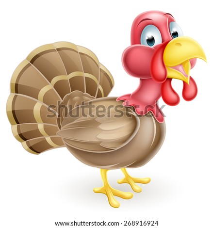 An illustration of a cute happy cartoon turkey bird