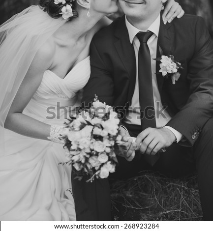 Wedding picture in black and white, couple in love.