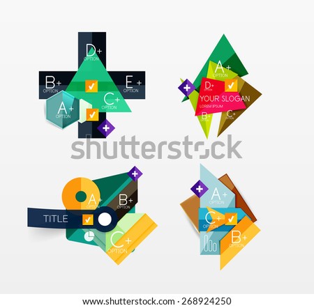 Set of vector abstract geometric layouts, web or app design banners, paper infographic banners