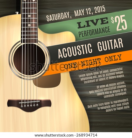 Indie musician concert show poster with acoustic guitar vector illustration Royalty-Free Stock Photo #268934714