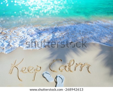 art Summer concept of sandy beach, Keep calm motivational